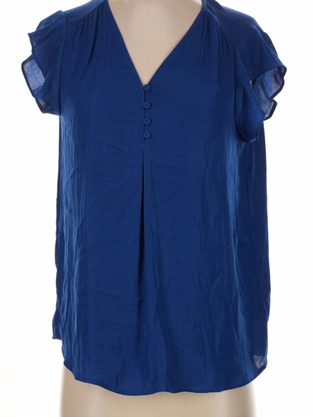 Rachel Zoe Cobalt Blue V-Neck Short Sleeve Button Front Blouse